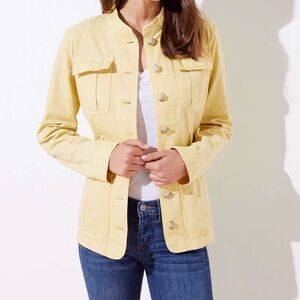 Loft Button Yellow Women's Utility Jacket Trench Coat Size Large Cotton Flaw